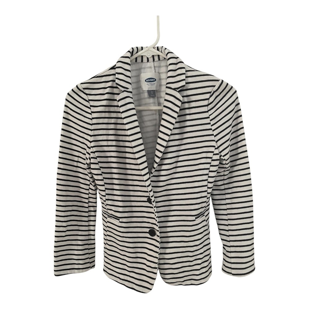 Old Navy Womens Black White Striped Knit Blazer Jacket Size XS Notched Lapel